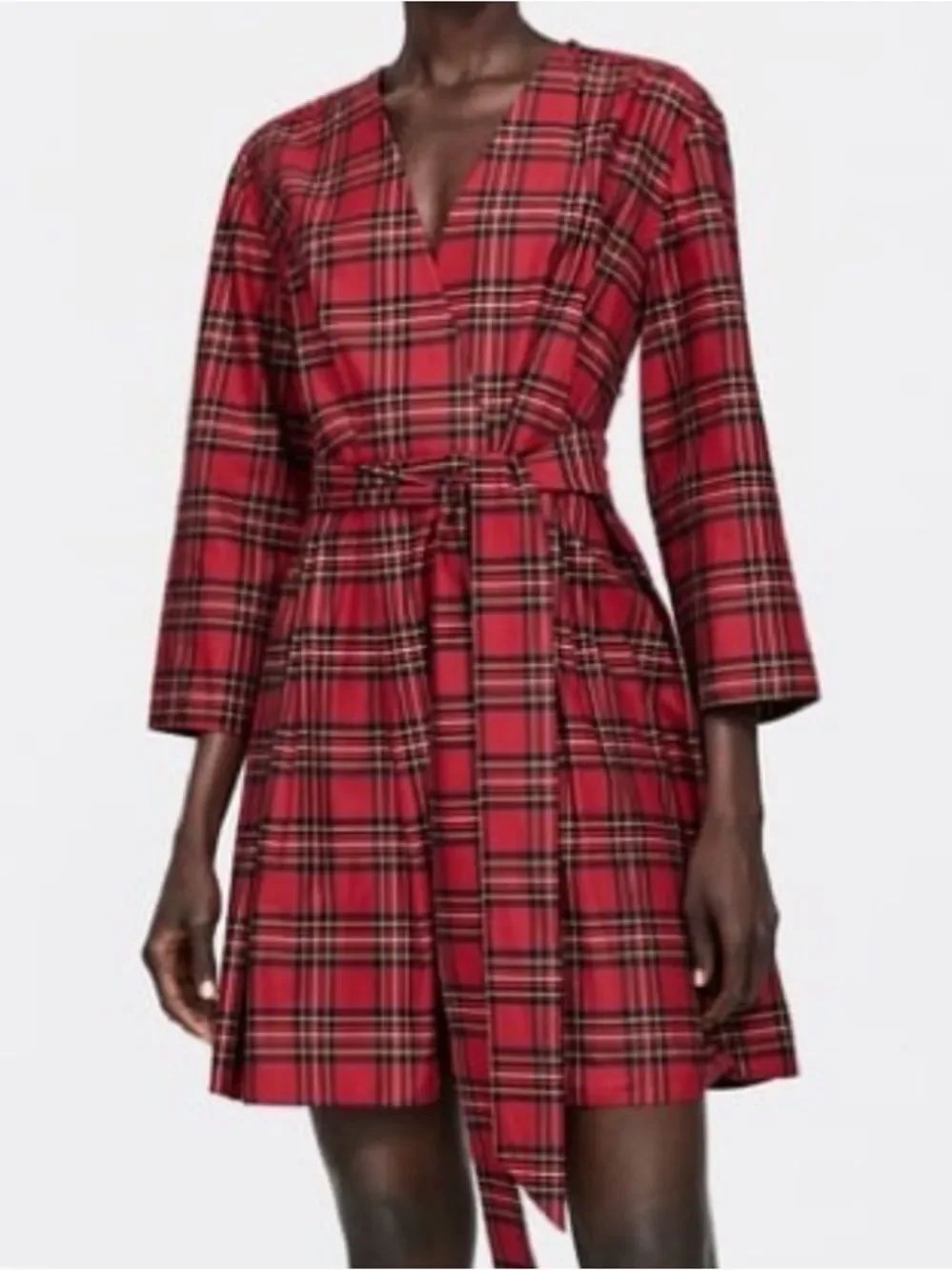 Zara Woman Red Tartan Wrap Dress XS